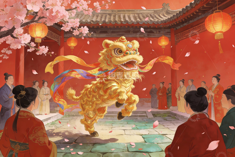 高清大图下载【趣麦麦图】古风舞狮庆典热闹非凡