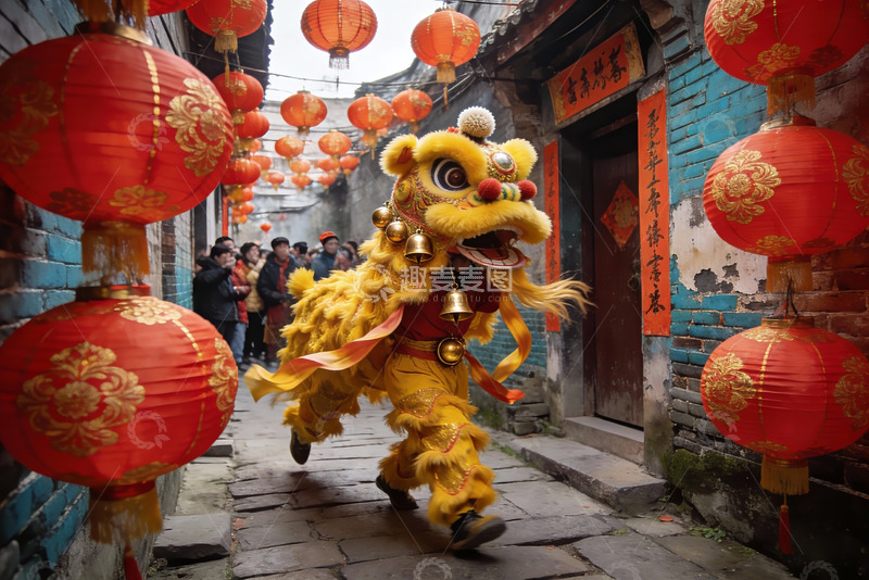 高清大图下载【趣麦麦图】舞狮表演热闹非凡