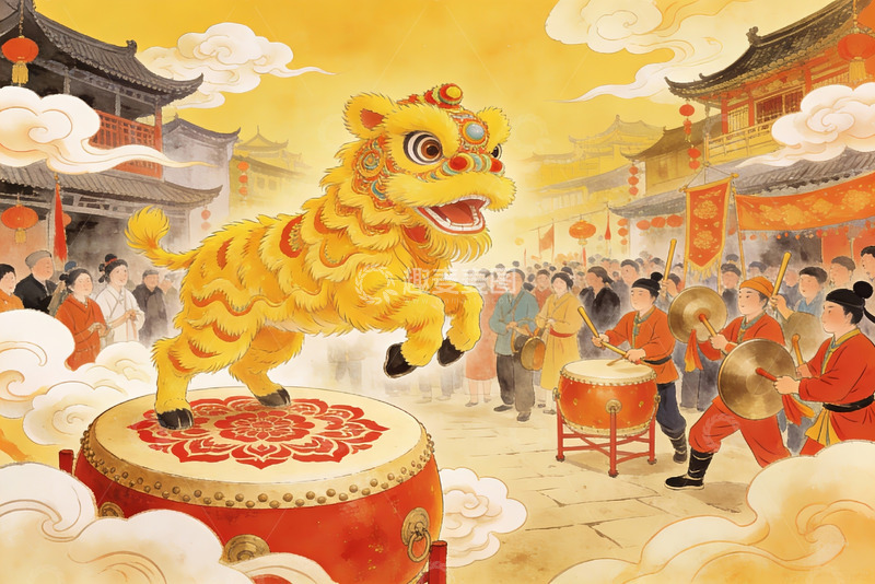 高清大图下载【趣麦麦图】传统舞狮表演热闹非凡