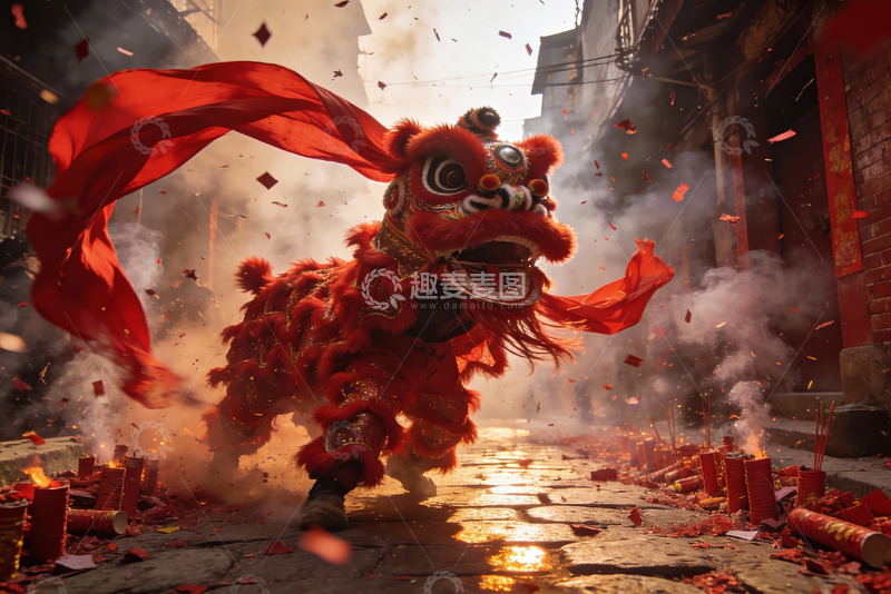 高清大图下载【趣麦麦图】舞狮表演热闹非凡