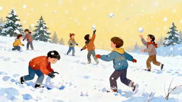 儿童雪地打雪仗欢乐场景