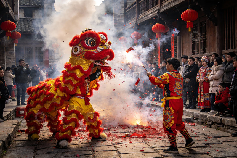 高清大图下载【趣麦麦图】街头舞狮表演热闹非凡