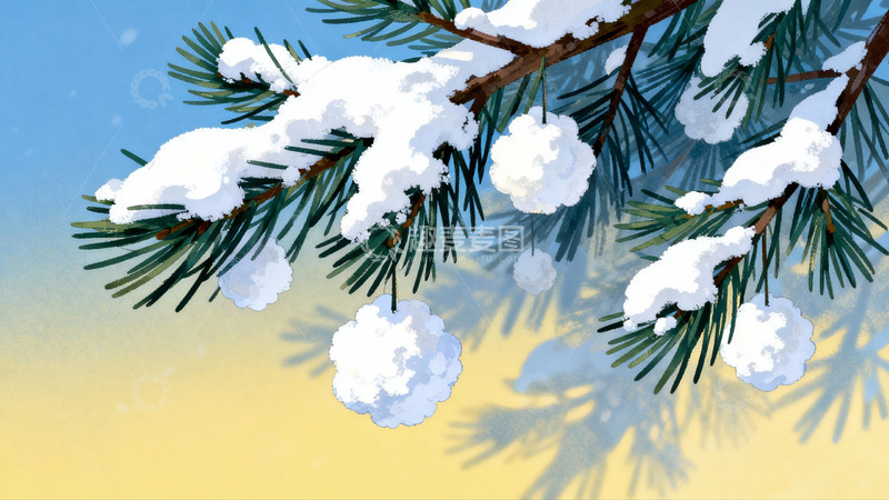 高清大图下载【趣麦麦图】雪覆松枝冬日静景