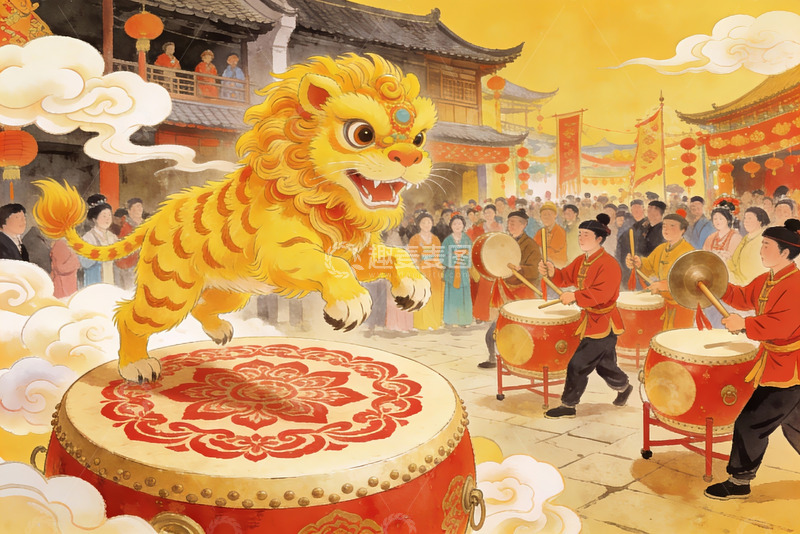 高清大图下载【趣麦麦图】传统舞狮庆典热闹非凡
