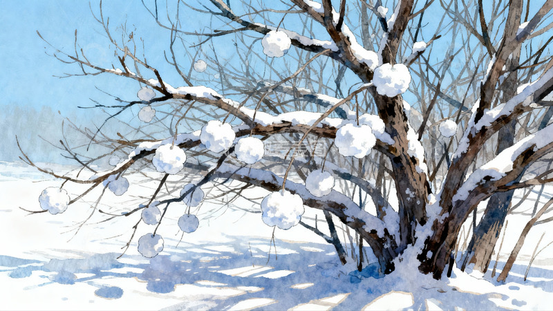 高清大图下载【趣麦麦图】雪覆树枝冬日静景