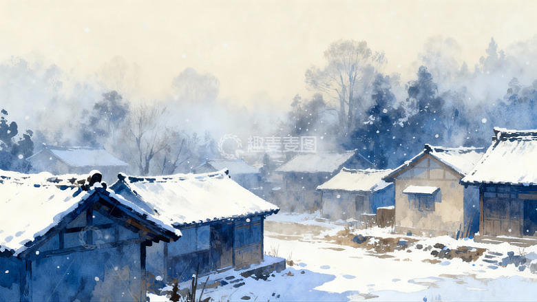 雪落古村静谧冬景