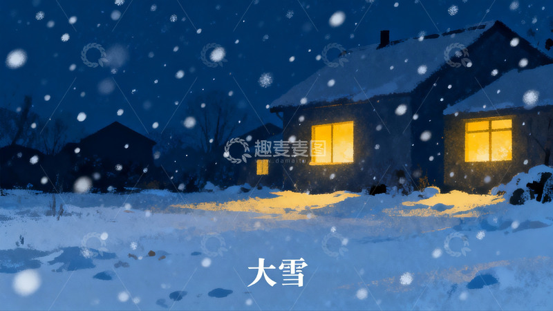 高清大图下载【趣麦麦图】雪夜灯火人家静谧温馨