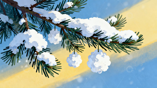 雪覆松枝冬日静景