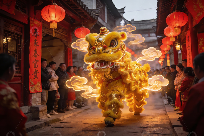 高清大图下载【趣麦麦图】街头舞狮表演热闹非凡