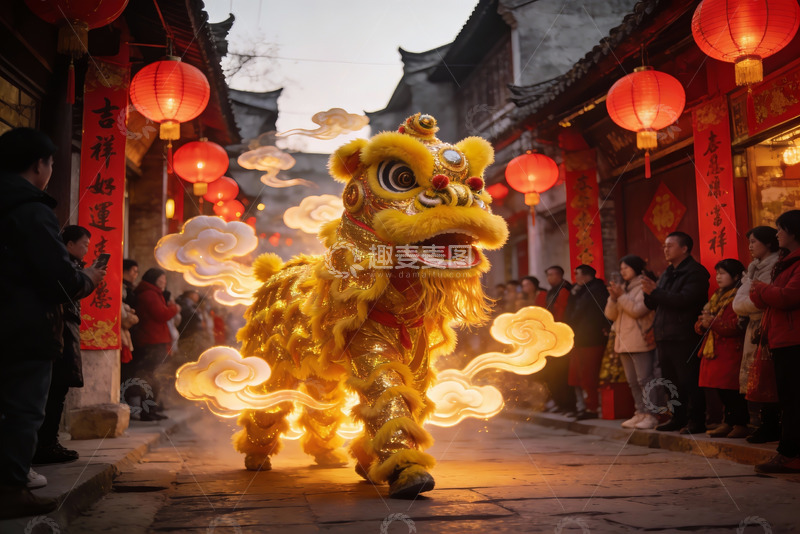 高清大图下载【趣麦麦图】街头舞狮表演热闹非凡