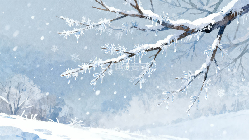 高清大图下载【趣麦麦图】雪覆树枝冰挂晶莹冬日美景