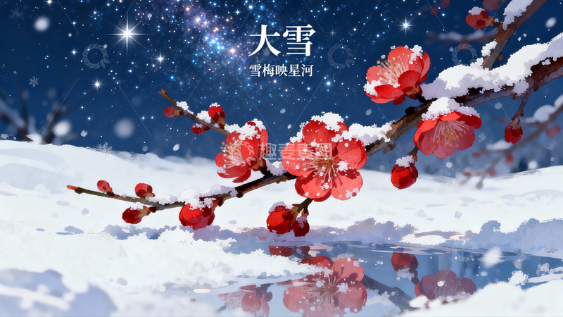 高清大图下载【趣麦麦图】雪中红梅映星河