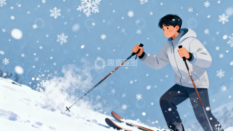 高清大图下载【趣麦麦图】雪地滑雪少年动感瞬间