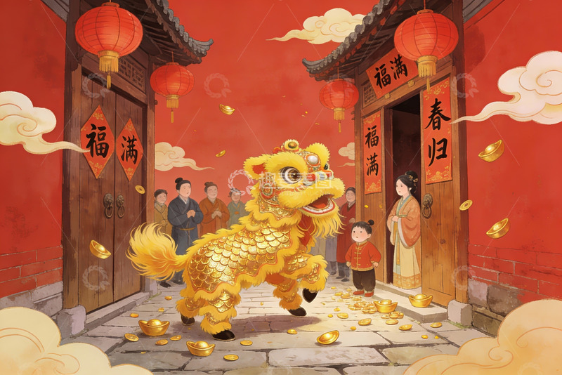高清大图下载【趣麦麦图】春节舞狮迎春庆团圆