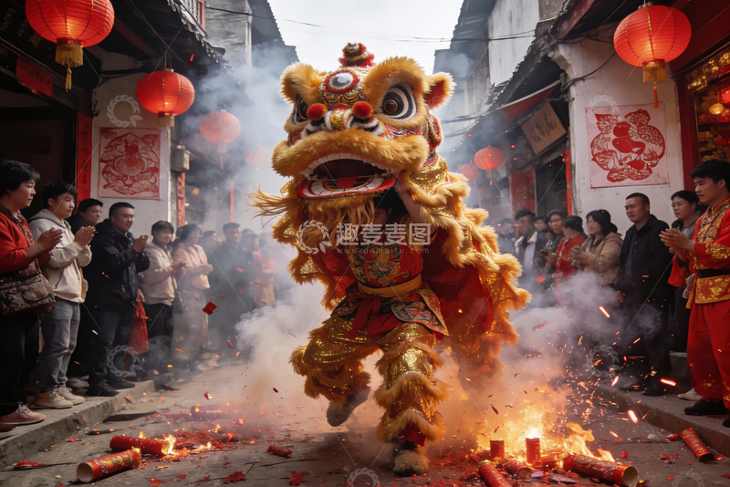 高清大图下载【趣麦麦图】街头舞狮表演热闹非凡