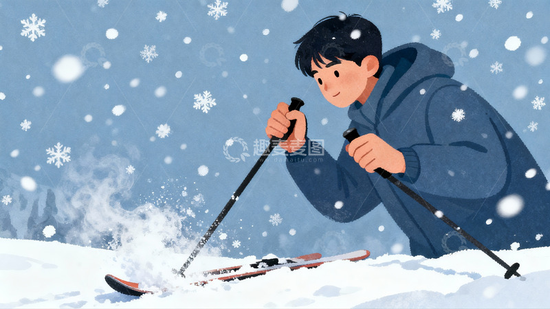 高清大图下载【趣麦麦图】雪地滑雪少年