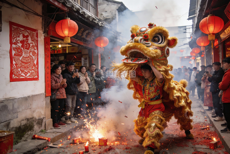 高清大图下载【趣麦麦图】街头舞狮表演热闹非凡