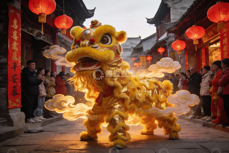 高清大图下载【趣麦麦图】街头舞狮表演热闹非凡