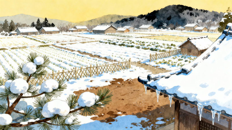 高清大图下载【趣麦麦图】雪覆田园村落冬日景象