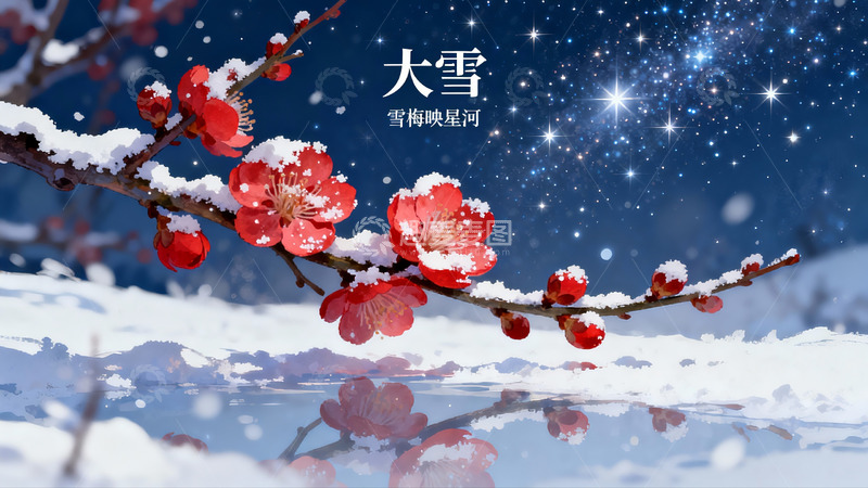 高清大图下载【趣麦麦图】雪中红梅映星河
