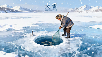 冰洞捕鱼冬日雪景