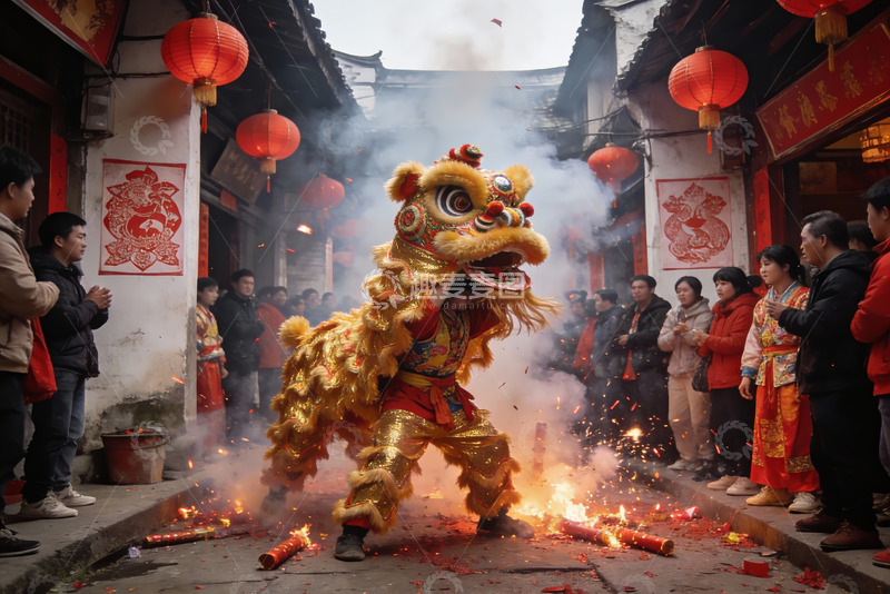 高清大图下载【趣麦麦图】街头舞狮表演热闹非凡