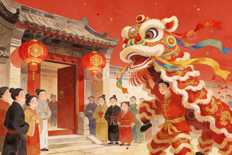 高清大图下载【趣麦麦图】传统舞狮庆典热闹非凡