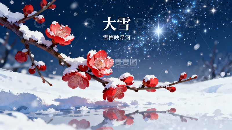 高清大图下载【趣麦麦图】雪中红梅映星河