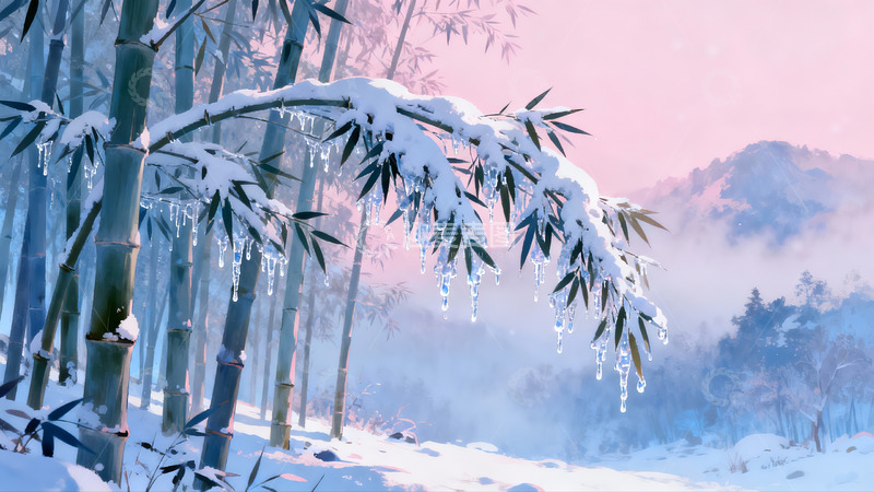 高清大图下载【趣麦麦图】雪覆竹林雾山美景