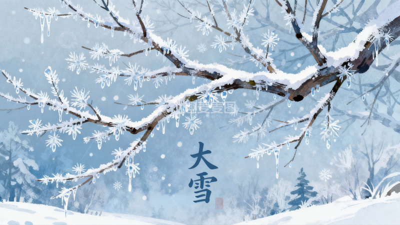 高清大图下载【趣麦麦图】雪覆树枝冰挂晶莹冬景