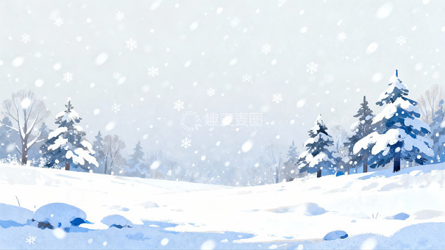 雪景松树冬日静谧画面