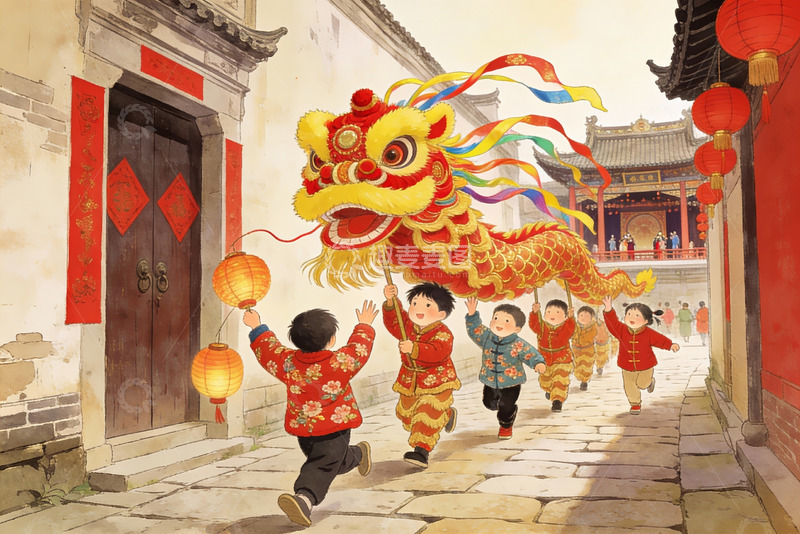 高清大图下载【趣麦麦图】儿童舞龙闹元宵