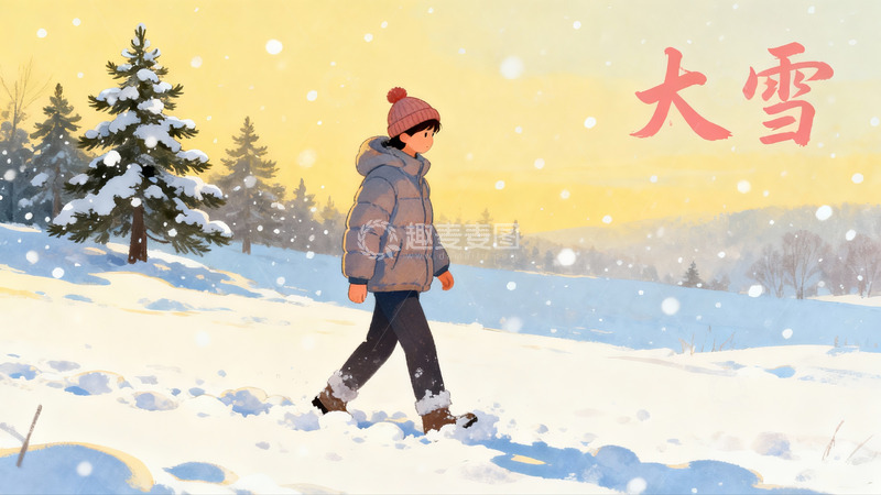 高清大图下载【趣麦麦图】雪地行走的冬日景象
