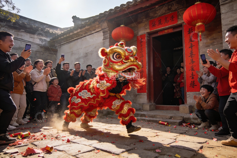 高清大图下载【趣麦麦图】传统舞狮表演热闹非凡