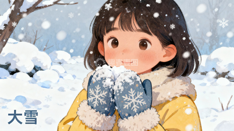 高清大图下载【趣麦麦图】雪中女孩捂手取暖
