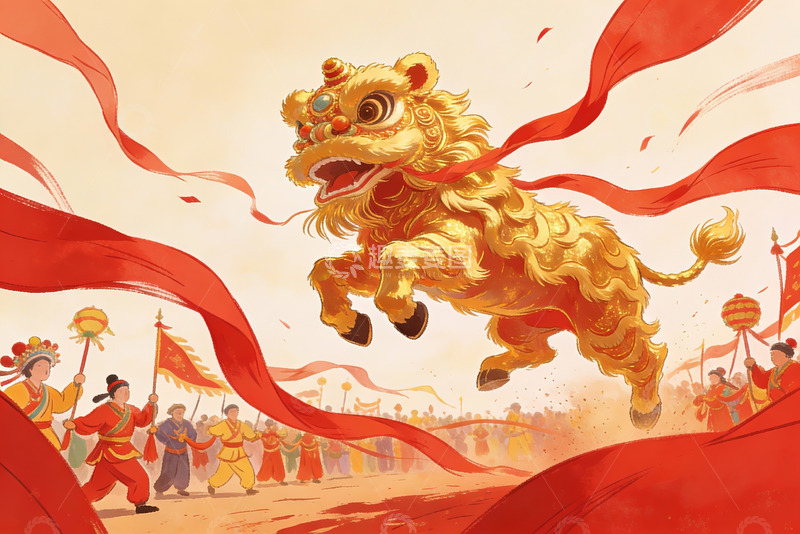 高清大图下载【趣麦麦图】金色舞狮表演热闹非凡