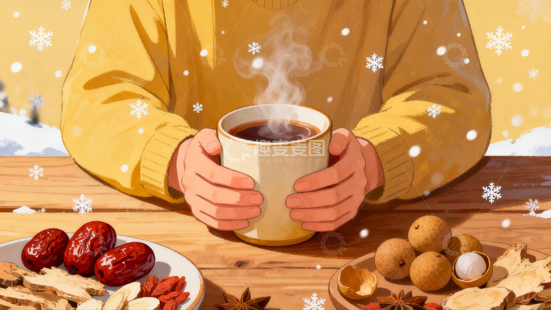 高清大图下载【趣麦麦图】冬日暖饮与食材插画