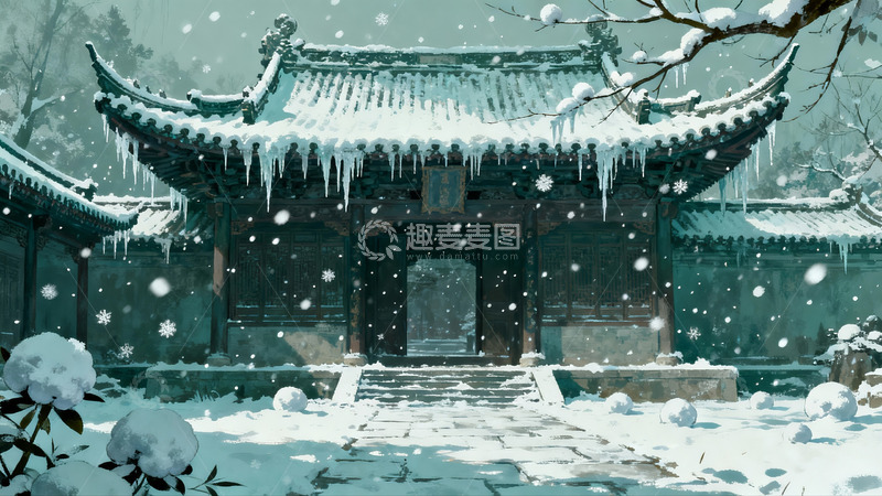 高清大图下载【趣麦麦图】雪中古建筑静谧之美