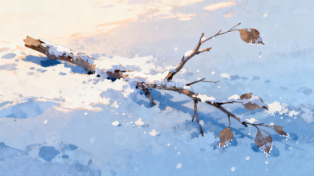 雪覆枯枝落叶静美冬景