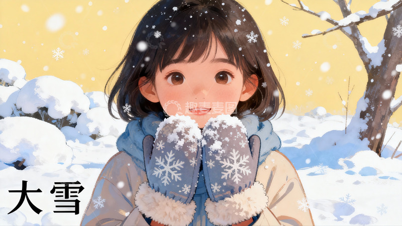 高清大图下载【趣麦麦图】雪中女孩双手捧雪