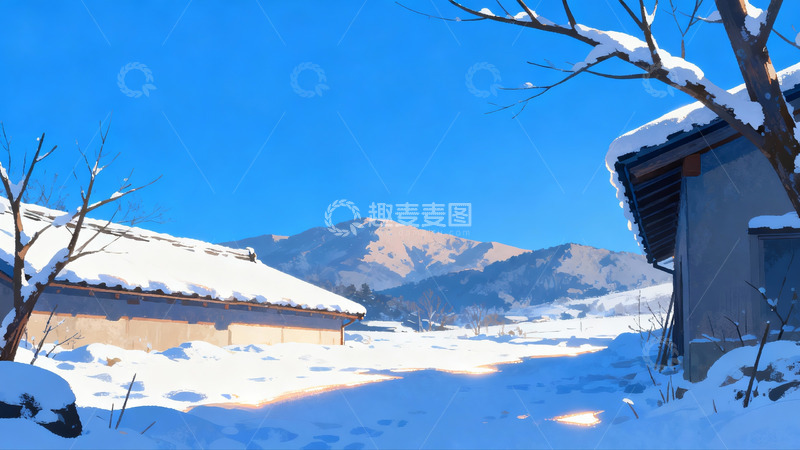 高清大图下载【趣麦麦图】雪后山村静谧冬景