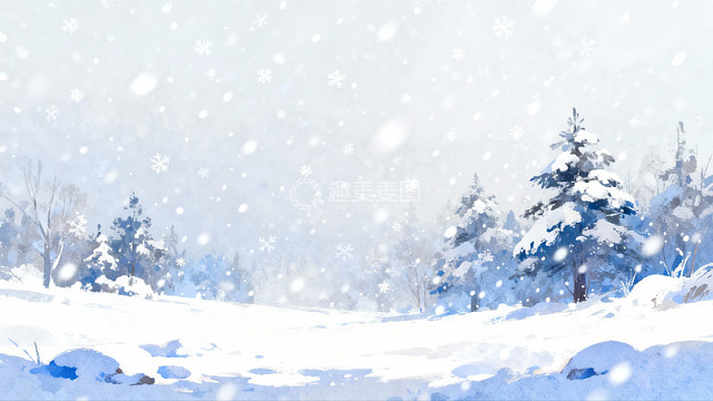 雪落松林静谧冬景