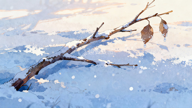 雪覆枯枝落叶静谧冬景