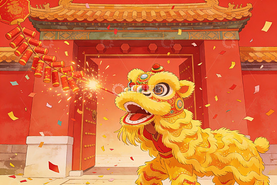 舞狮烟花迎新春
