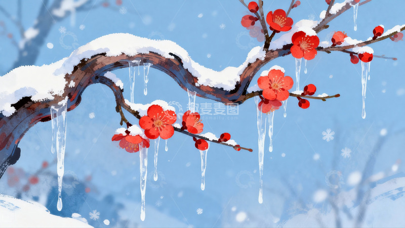 高清大图下载【趣麦麦图】雪中红梅绽放枝头