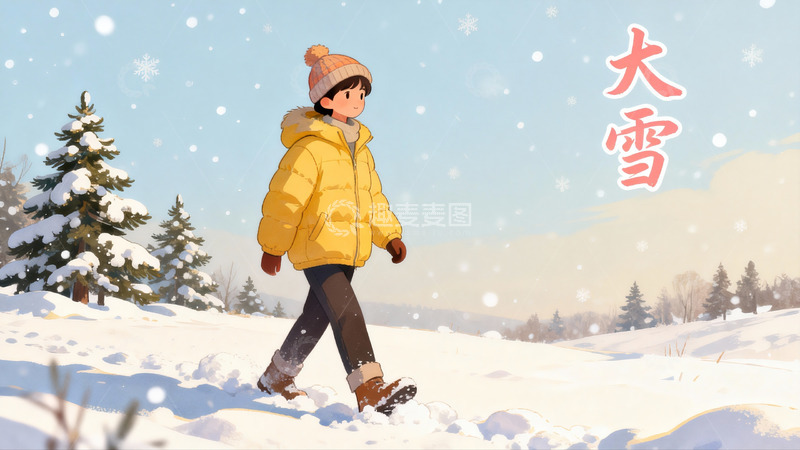 高清大图下载【趣麦麦图】雪地行走的冬日女孩