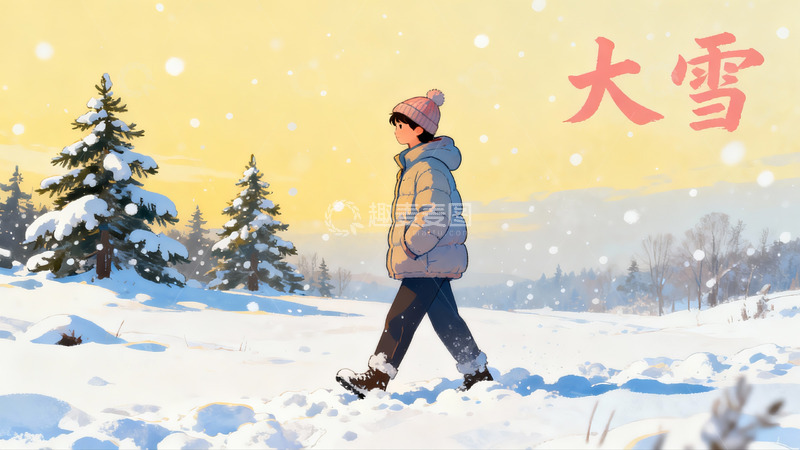 高清大图下载【趣麦麦图】雪地行走少年冬日景象