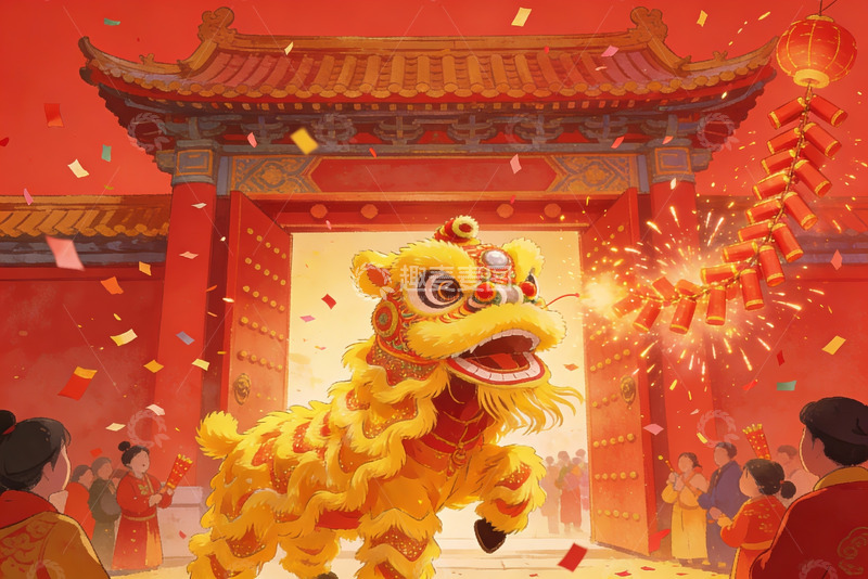 高清大图下载【趣麦麦图】春节舞狮庆典热闹非凡