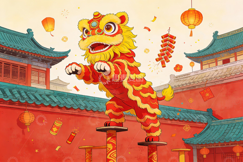高清大图下载【趣麦麦图】-舞狮表演喜庆热闹
