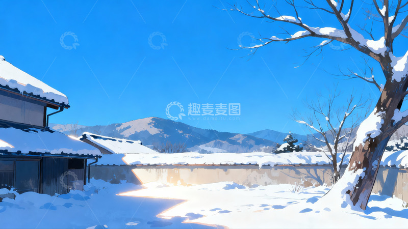 高清大图下载【趣麦麦图】雪后庭院冬日景象